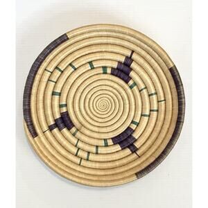 Large Coil Basket Tray 13” Natural Grass Thick Round Native Artisan Handwoven